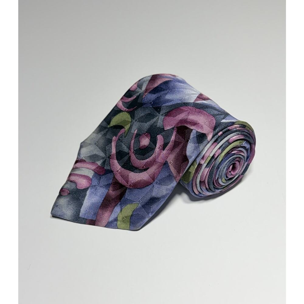 J. Garcia 100% Silk Tie Purple Abstract Art Pattern Neck Tie Mens Size 56X3.5 "